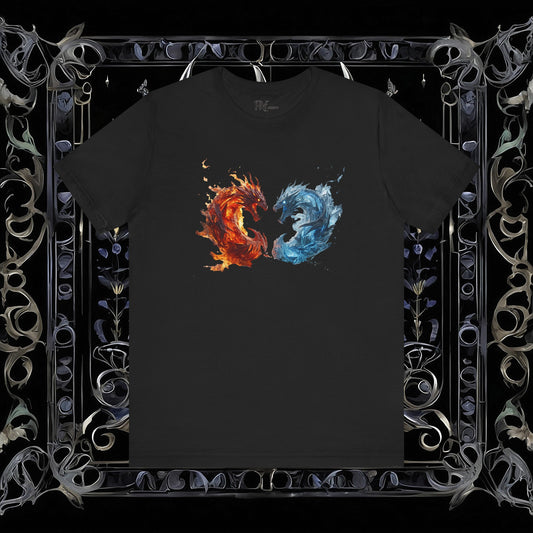 Gothic Fire and Ice Dragons Graphic T-shirt | Dark Fantasy Tee (Bella Canvas 3001)