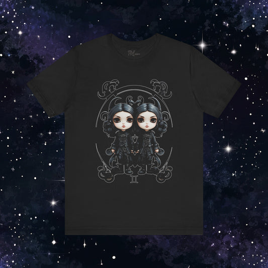 Gothic Gemini Zodiac T-Shirt: Dark Style Graphic Tee (Bella Canvas 3001)