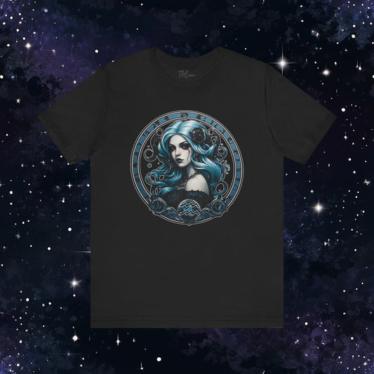 Gothic Aquarius Zodiac T-Shirt: Dark Style Graphic Tee (Bella Canvas 3001)