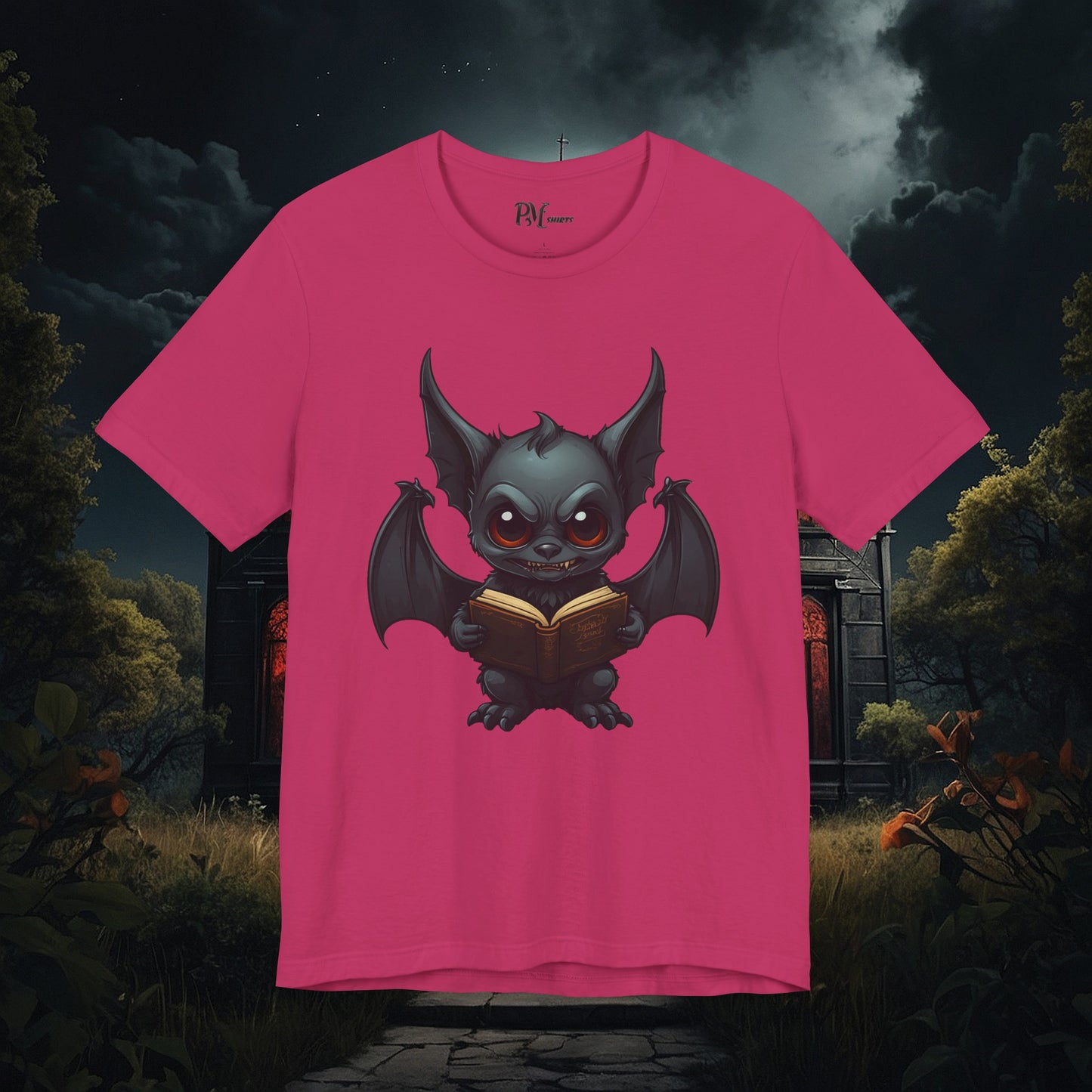 Gothic Bat Reading T-Shirt (Bella Canvas 3001)